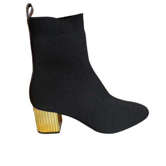 Michael Kors Galvanized Heel Pull On Stretch Ankle Booties Black 8 - Picture 1 of 9